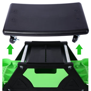 Rolling Detailing Creeper Seat With Wheels, Removable Tool Trays, 300 Lbs Capacity - Green