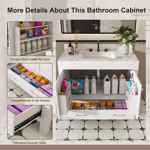 43" Bathroom Vanity, Multi Functional Cabinet With Doors And Drawer - White