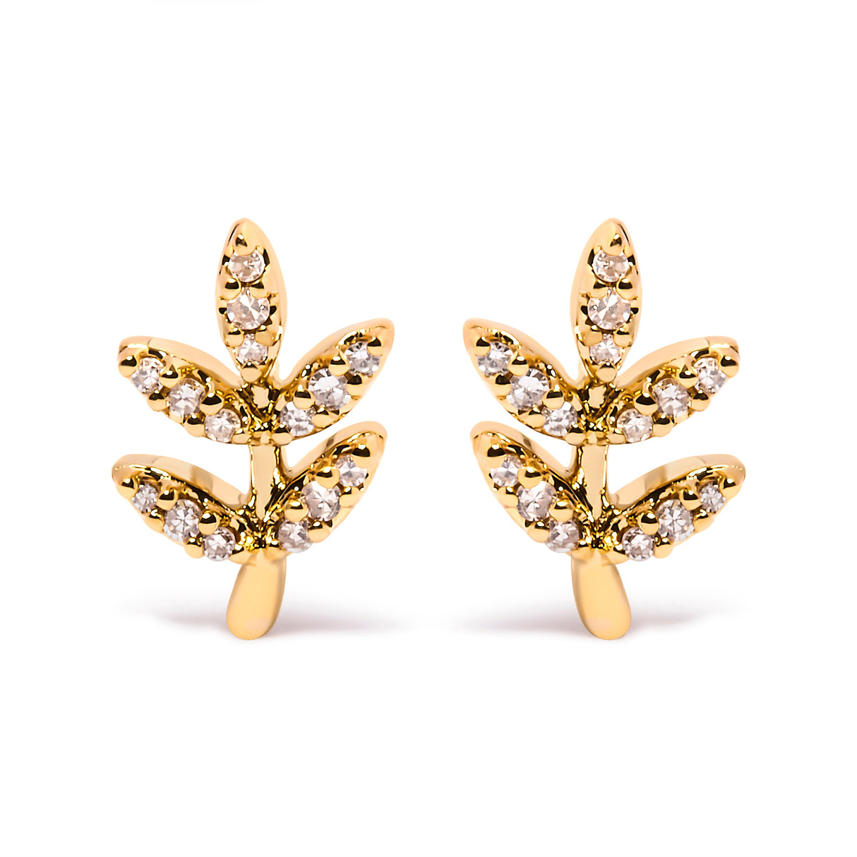 10K Yellow Gold 1/10 Cttw Diamond Accented Leaf and Branch Stud Earrings (H-I Color, I1-I2 Clarity)