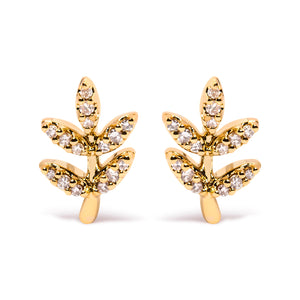 10K Yellow Gold 1/10 Cttw Diamond Accented Leaf and Branch Stud Earrings (H-I Color, I1-I2 Clarity)