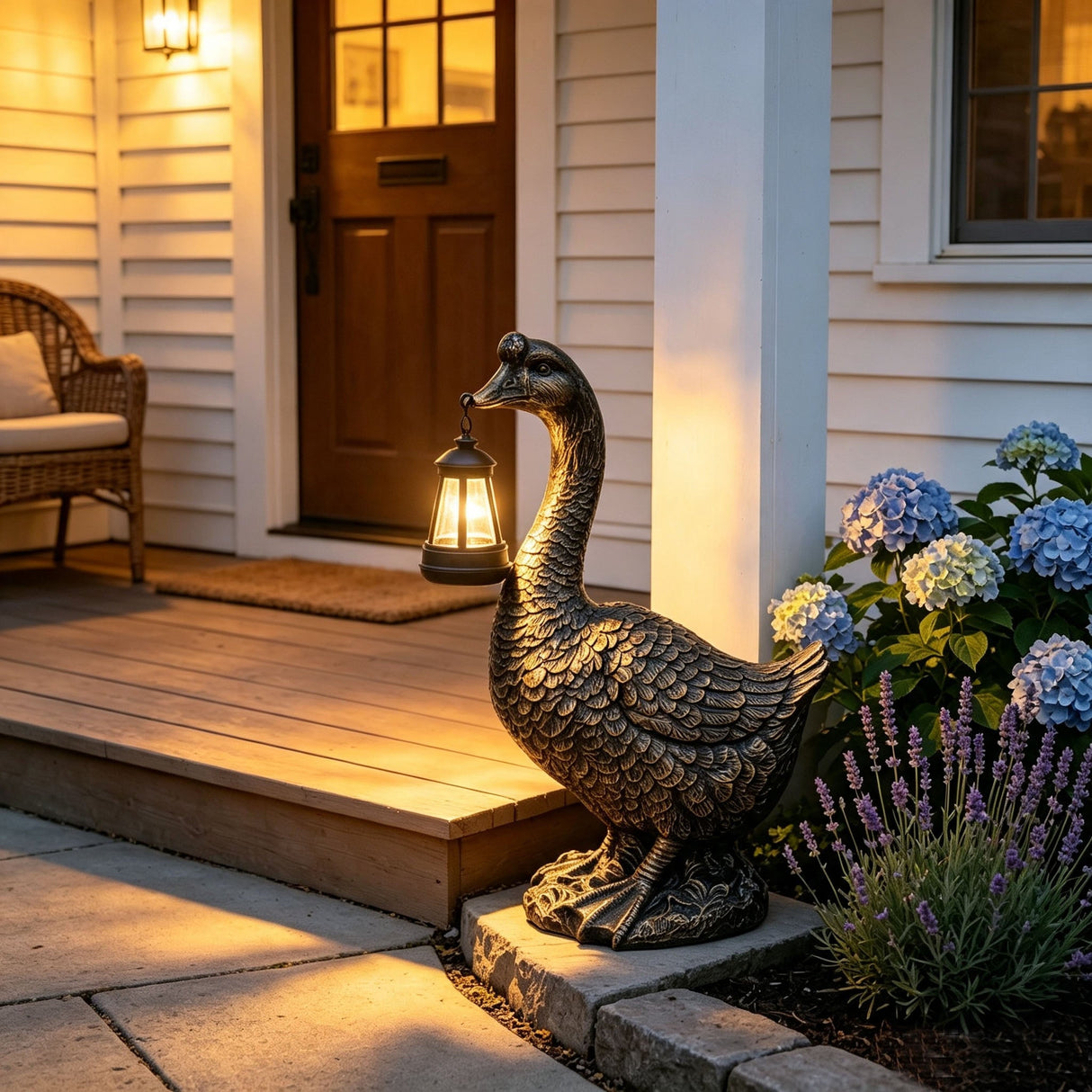 21'' Antique Bronze Goose Statue With Solar Lantern
