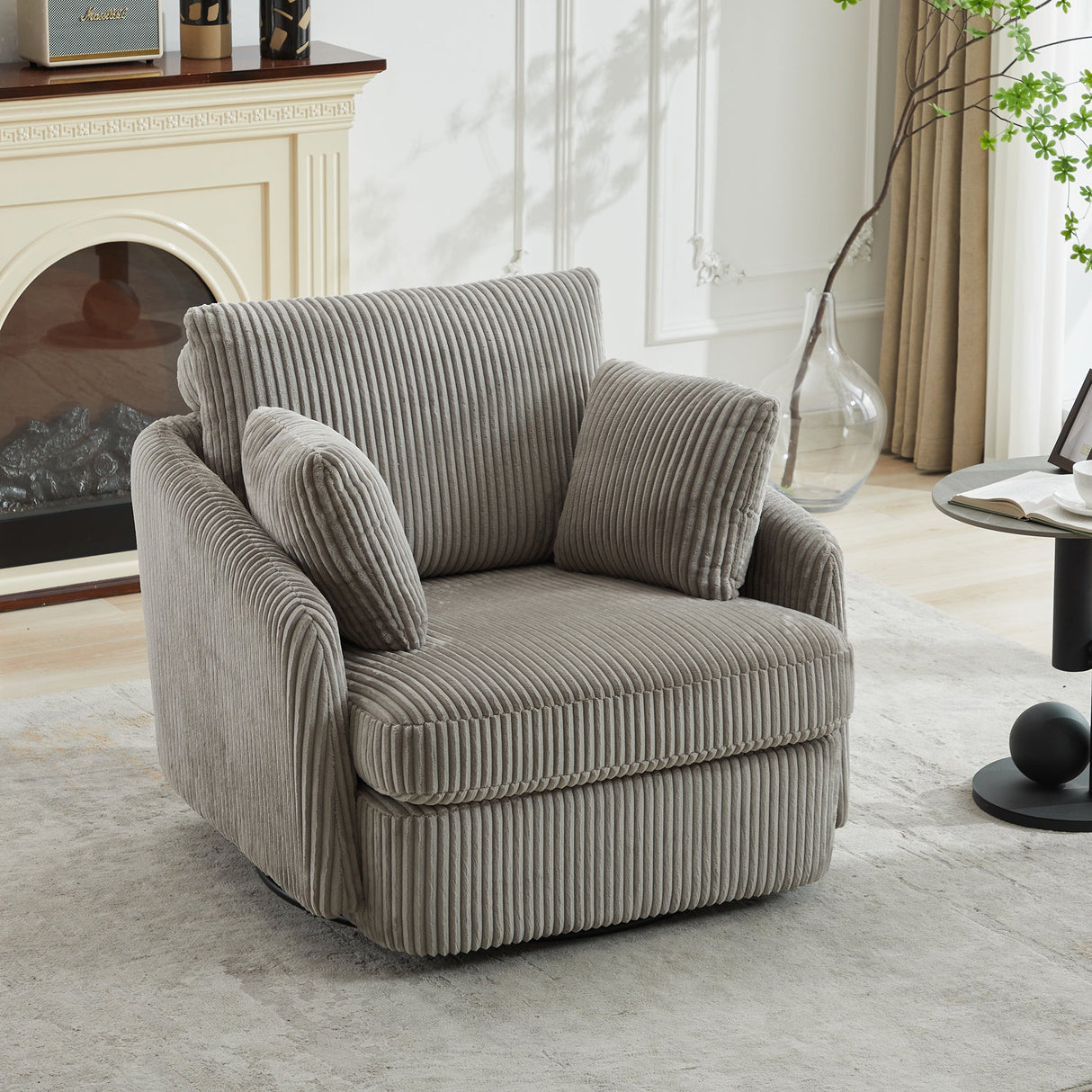 40.55"W Swivel Accent Chair with 2 Throw Pillows