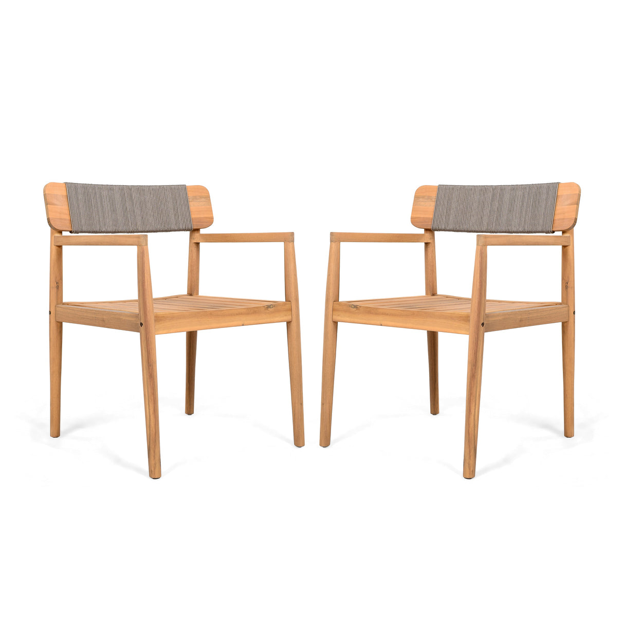 Creative Braided Acacia Wood Outdoor Dining Chairs with Armrests