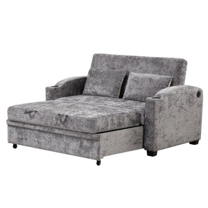 Pull Out Loveseat Sofa With Adjsutable Backrest, 2 Pillows, Cup Holders, USB Ports For Living Room
