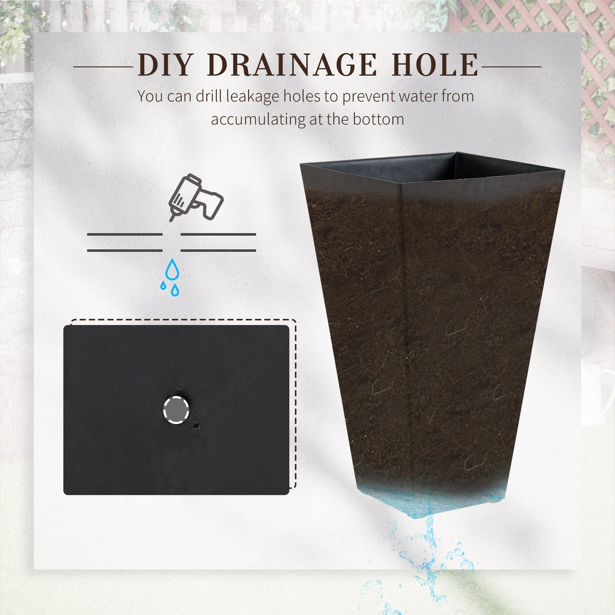 Outsunny Set of 3 Tall Planters with Drainage Hole