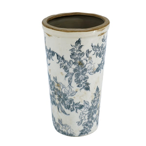 Ceramic Flower Vase with Wide Mouth - Distressed White & Black