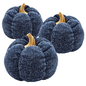 Set of 3 Plush Fabric Pumpkins in Brown