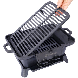 Oval Cast Iron Grill with Enamel Coating - Charcoal Tabletop Skillet