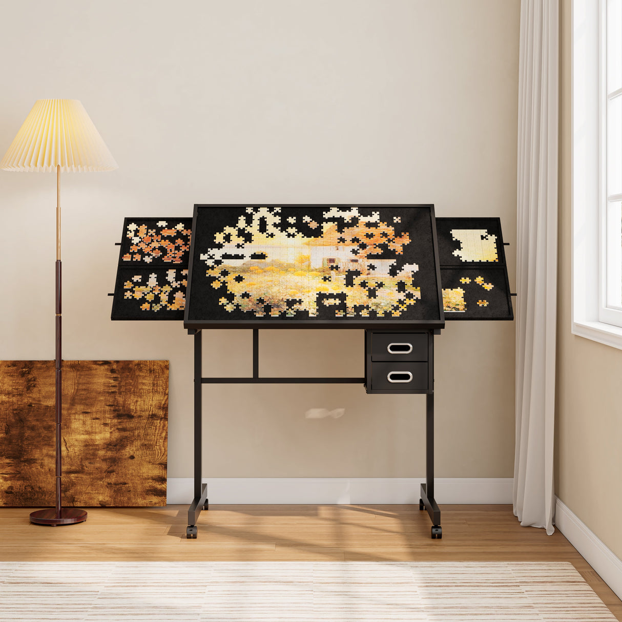 1000 Pieces Jigsaw Puzzle Metal Table with 4 Trays and 2 Drawers