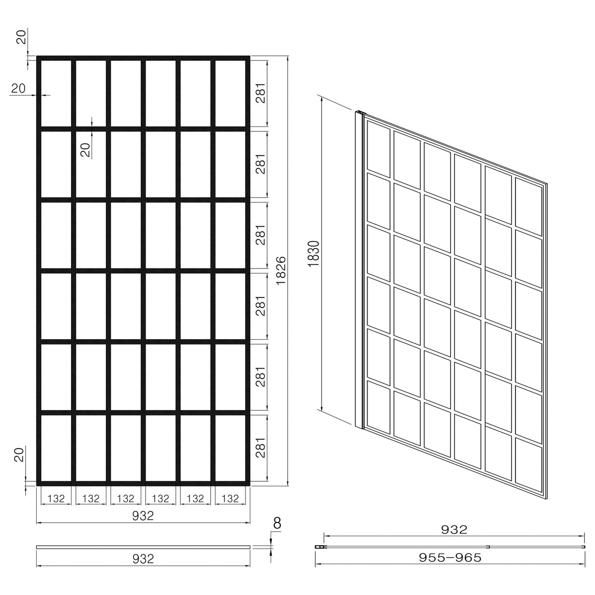 Frameless Fixed Shower Door, Open Entry Design