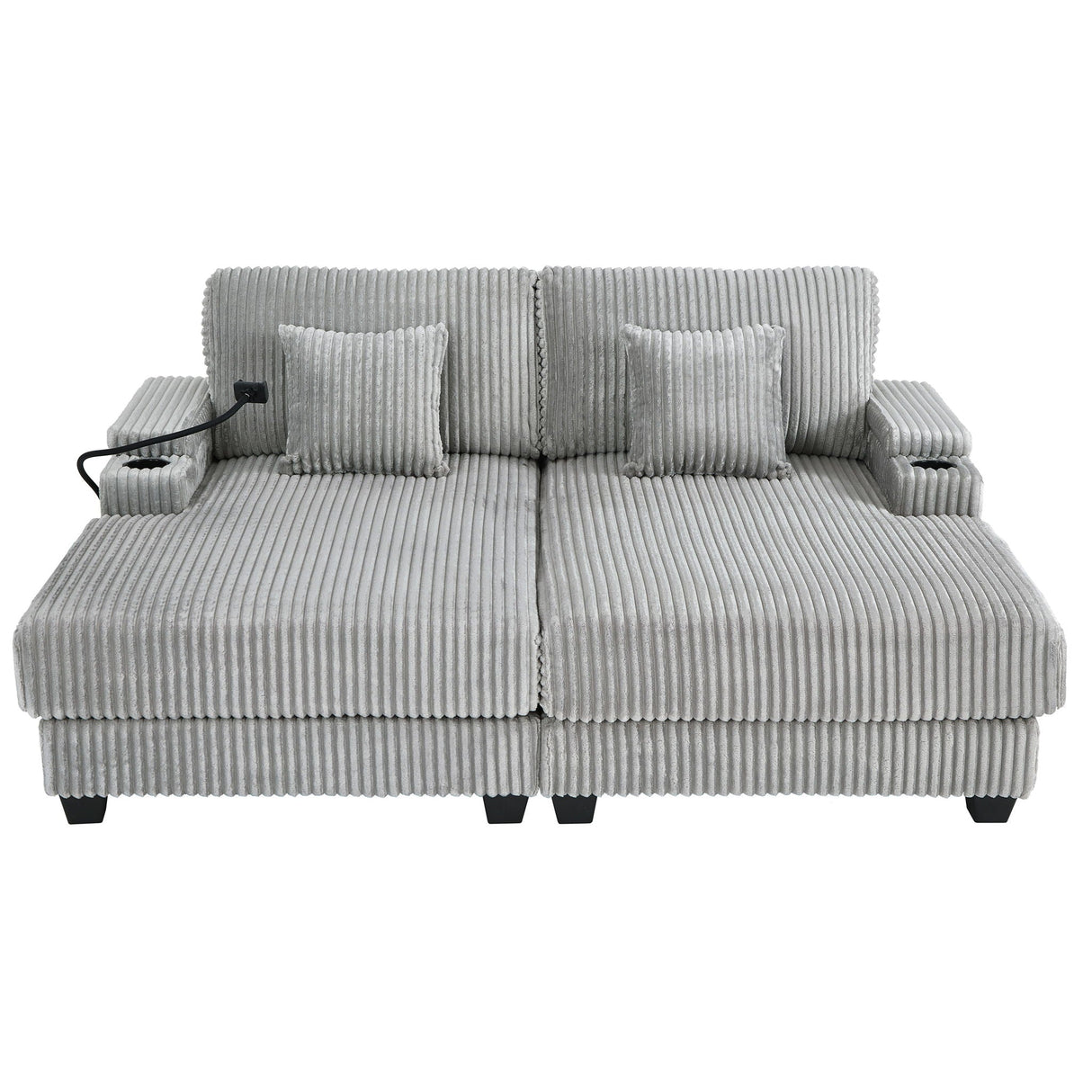 Modern Chaise Sofa With Adjustable Backrest, Cup Holders, Phone Holder & Storage Compartments