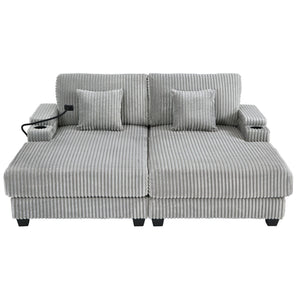 Modern Chaise Sofa With Adjustable Backrest, Cup Holders, Phone Holder & Storage Compartments