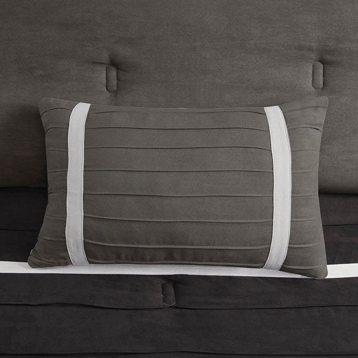 7 PC Pieced Faux Suede Comforter Set Black King