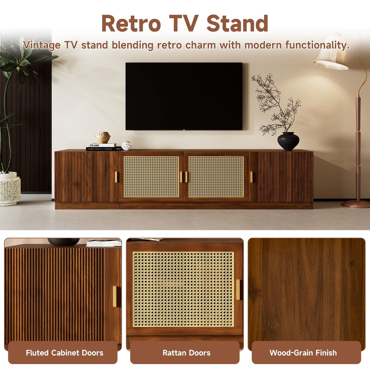 TV Stand, Media Console With Adjustable Shelves - Walnut