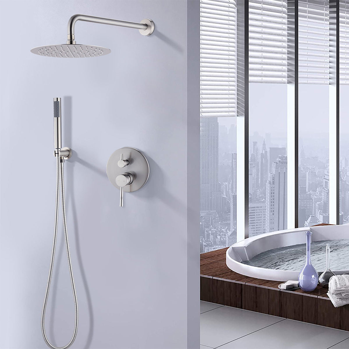 Elegant 10" Round Rain Shower Head And Handheld Set With Adjustable Tilt And Dual Modes