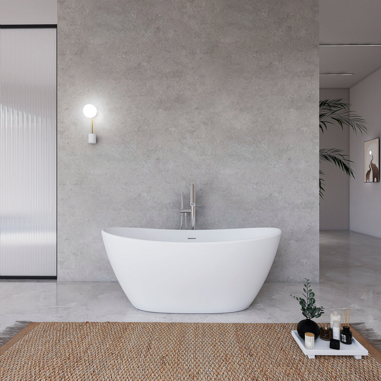 61 Inch Freestanding Solid Surface Soaking Bathtub