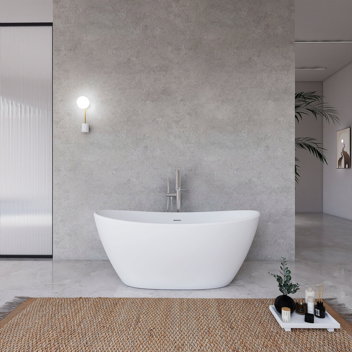 61 Inch Freestanding Solid Surface Soaking Bathtub