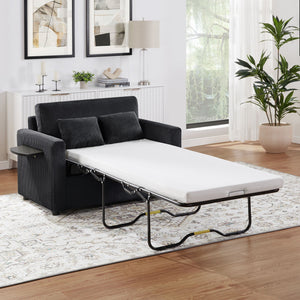 Sleeper Sofa With Foldable Mattress, USB Ports, Side Table & Storage Pocket