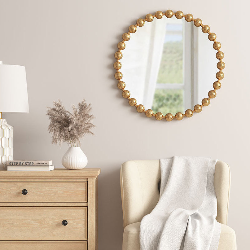 27-Inch Round Wall Mirror with Beaded Frame