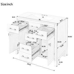 Modern Bathroom Vanity With 36" Resin Sink – 4 Drawer Storage Cabinet