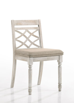 Havanna - 5 Piece Wide Round Dining Table With Off White Chairs (Set of 5) - Vintage Walnut