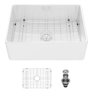 Farmhouse Ceramic Apron Front Single Bowl Kitchen Sink with Durable Design - White or Black