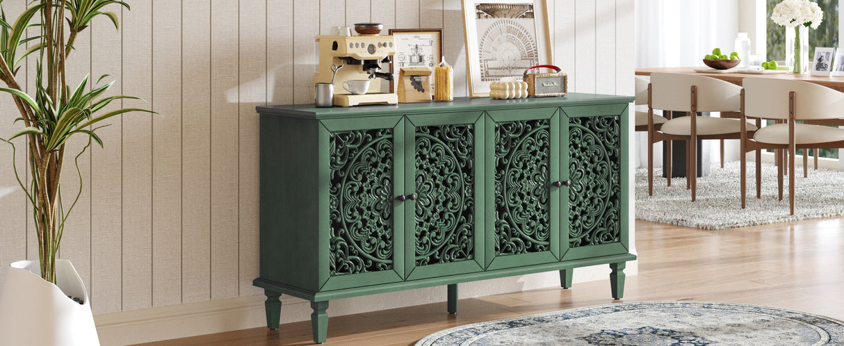 60' Antique Buffet Cabinet with Floral Carvings