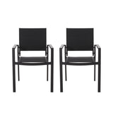 Baird Outdoor Mesh and Aluminum Dining Chairs - Black