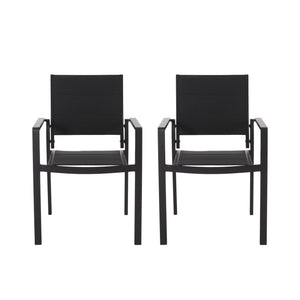 Baird Outdoor Mesh and Aluminum Dining Chairs - Black