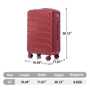 28 Inch ABS Hard Shell Large Travel Checked Luggage - Wine Red