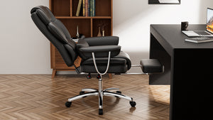 Big and Tall Executive Office Chair with Footrest - Black