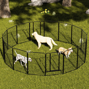 Dog Playpen, 16 Panels Pet Exercise Pen with Anti-Skid Base - Black