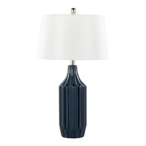 Stella 23" Contemporary Ceramic Table Lamp in Gloss Dark Blue Ceramic with White Shade