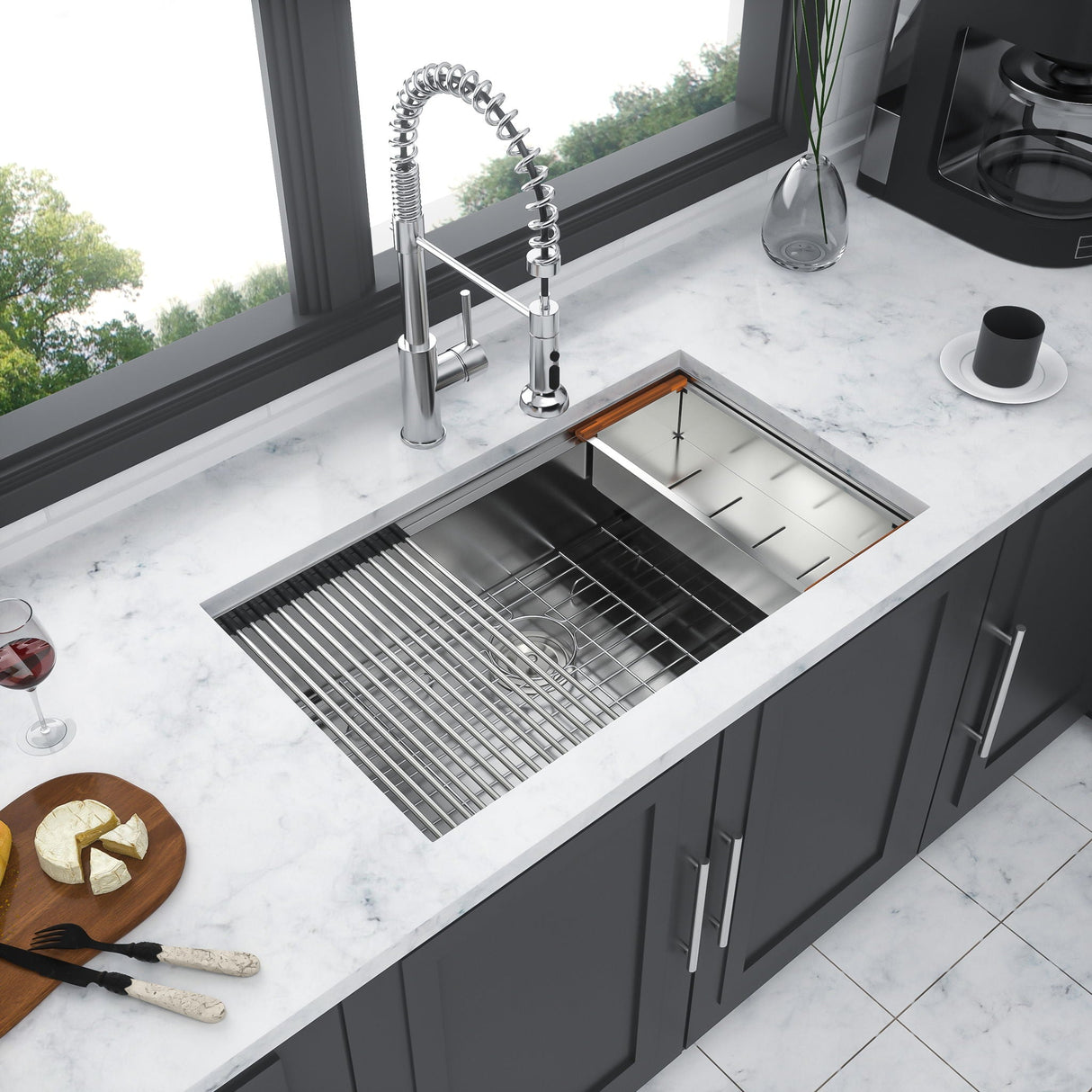 Premium Single Bowl Undermount Workstation Kitchen Sink with Accessories