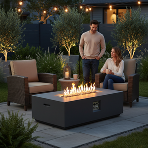 Volon Modern Rectangular Fire Pit Table in Light Gray