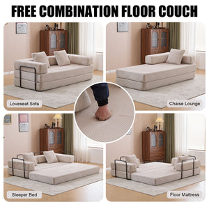 Floor Couch, Convertible Floor Sofa Bed With Pillow Back Support Armrest