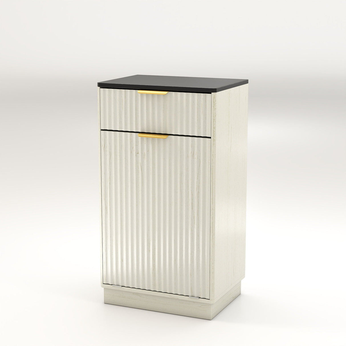 Tilt Out Trash Can Cabinet With Wave Textured Drawer & Pull Out Bin