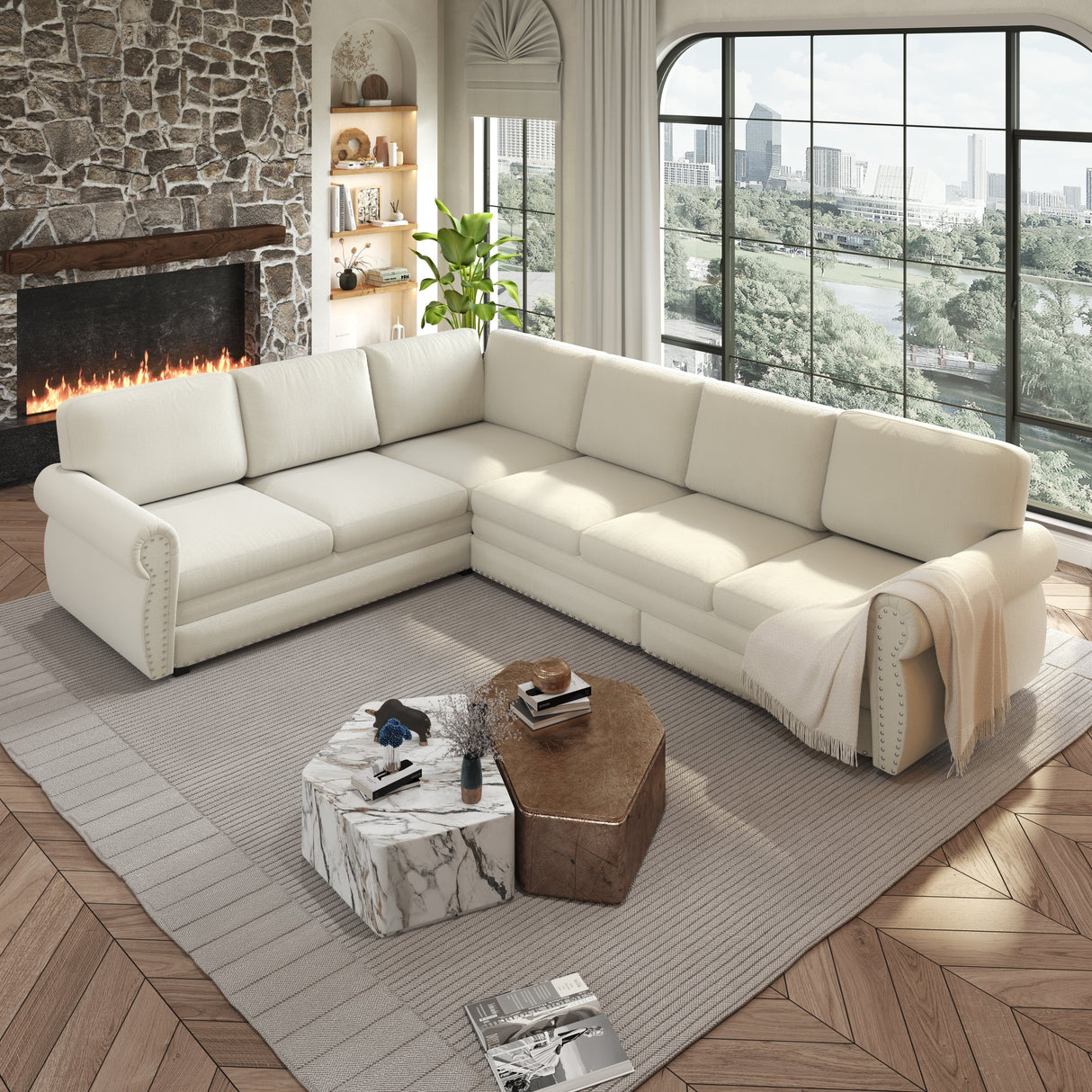 118" L-Shaped Convertible Sofa Bed
