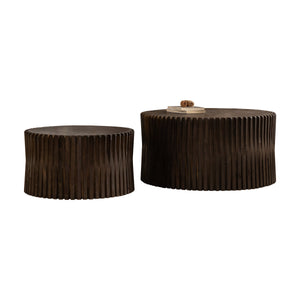Vintage Style Cylindrical Nesting Coffee Table Set with Textured Embossed Design