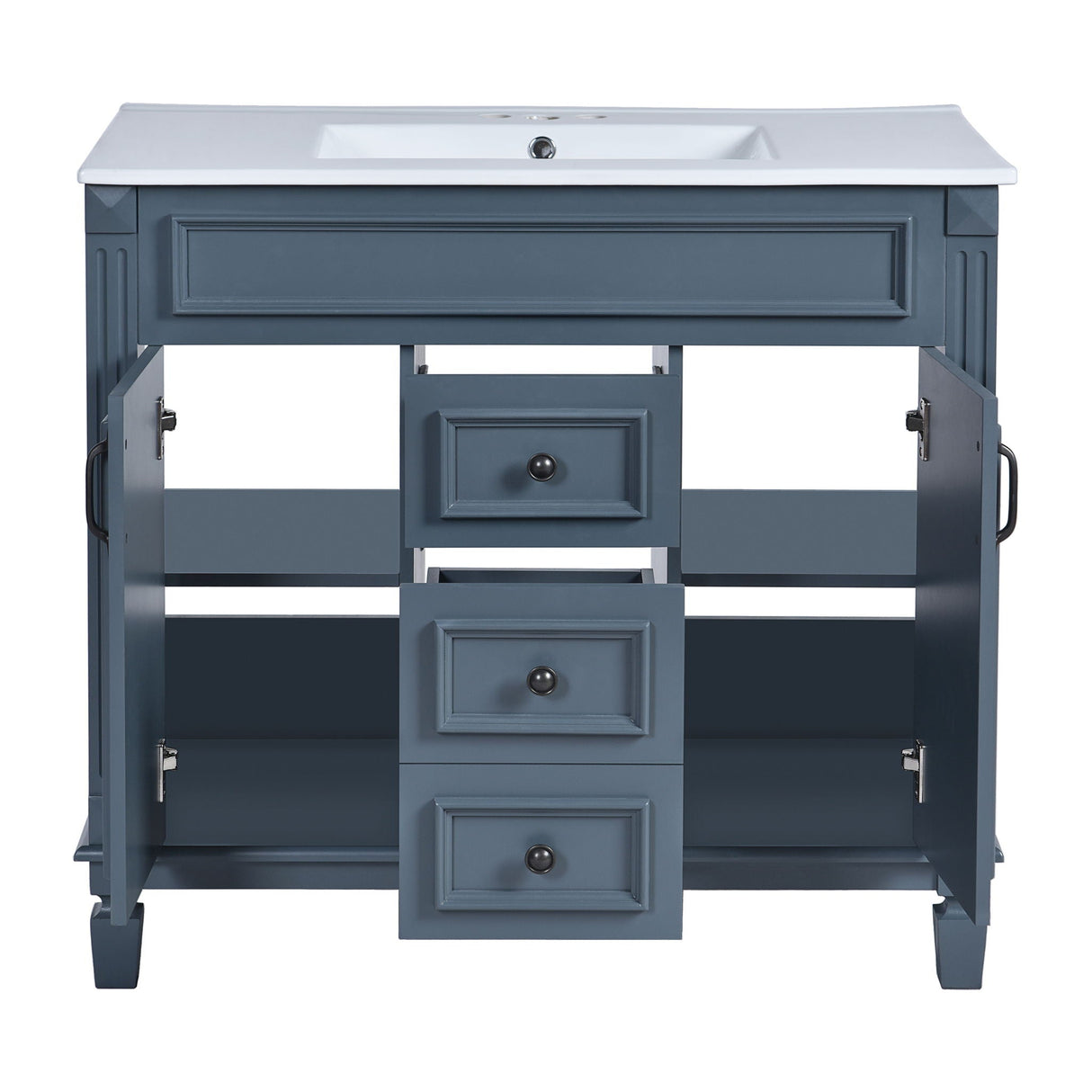 36" Bathroom Vanity With Top Sink, Basin On Cabinet With 2 Soft Closing Doors And 2 Drawers - Blue