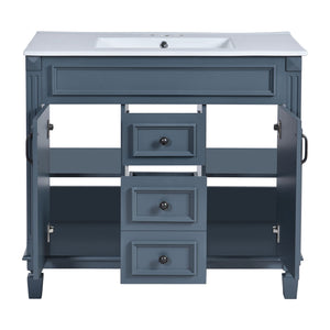 Bathroom Vanity With Top Sink, Mirror Cabinet, 2 Soft Closing Doors & 2 Drawers