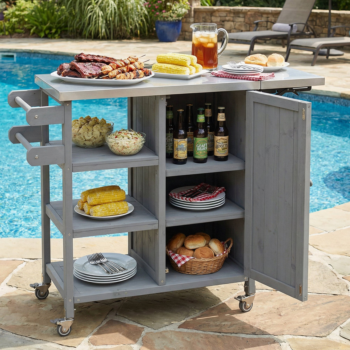 Foldable Outdoor Kitchen Island Patio Kitchen Cart