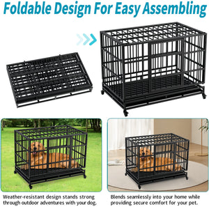 48 Inch Heavy Duty Indestructible Dog Crate with Wheels