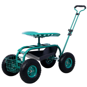 Rolling Garden Scooter Cart Seat With Wheels, 360 Swivel Seat, Tool Tray