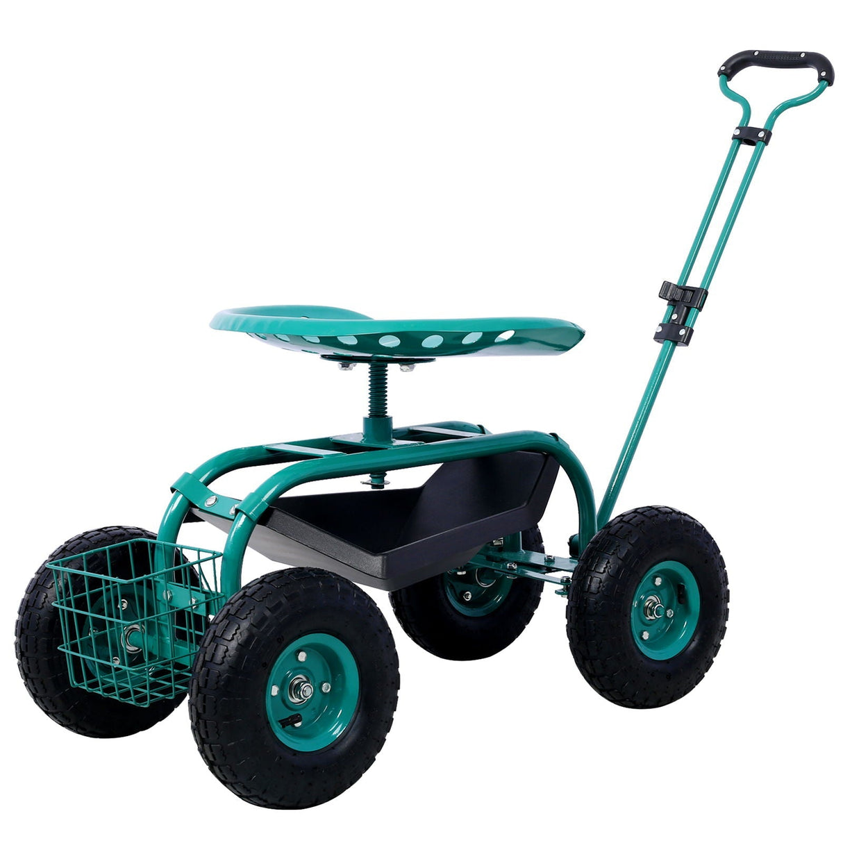 Rolling Garden Scooter Cart With 360° Swivel Seat And Tool Tray