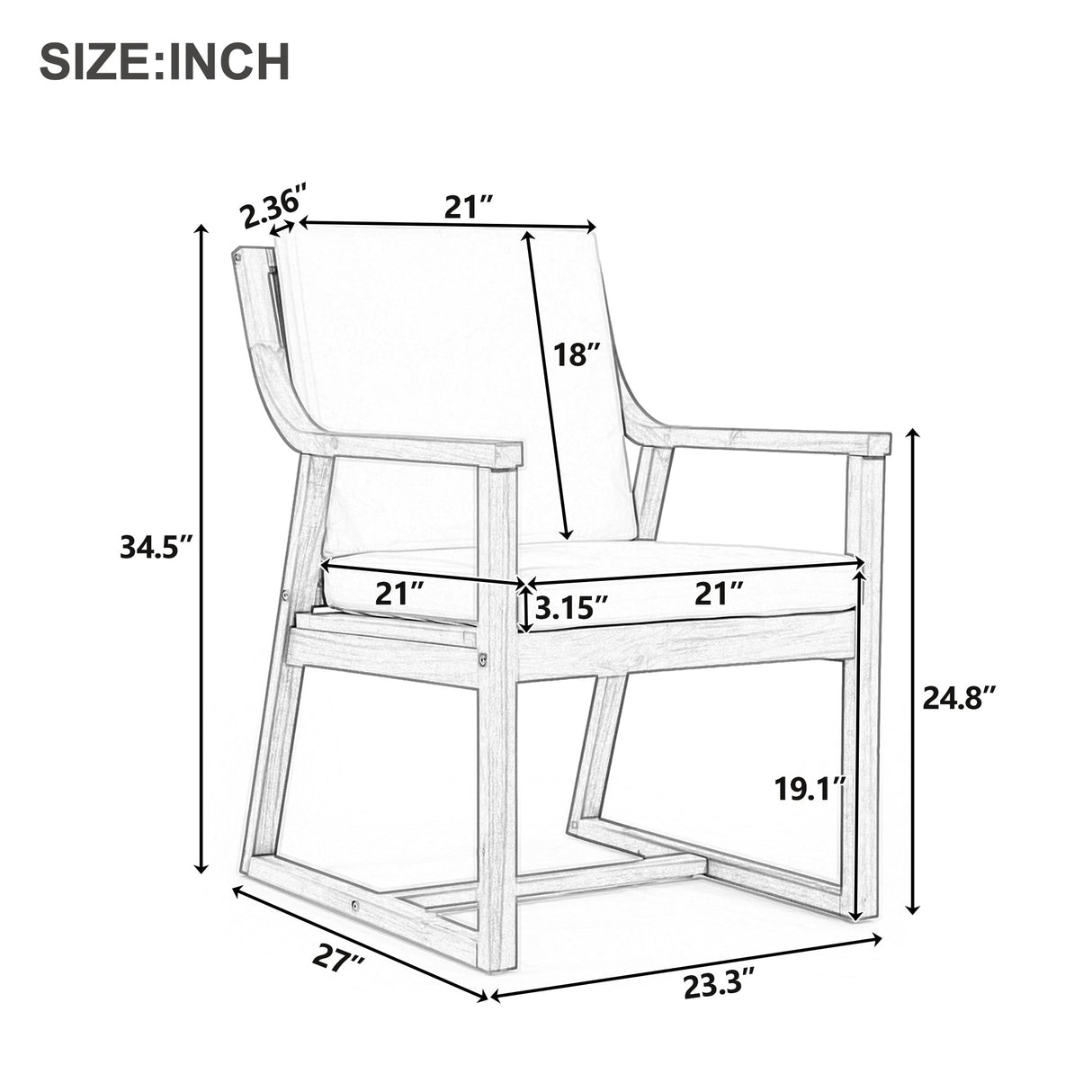 TREXM Patio Dining Chair Set of 2 with Removable Cushions