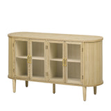 Wood Buffet Cabinet with Glass Doors and Adjustable Shelves