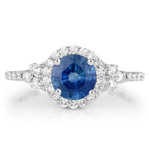 1.34 Carat Genuine Blue Sapphire and White Diamond 14K White Gold Ring