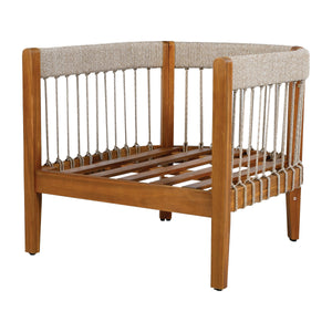 Acacia Wood Outdoor Club Chair with Handwoven Rope Accents and Curved Backrest