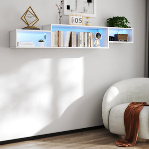 65.35in Wall Mounted Floating TV Stand with 20 Color LEDs and Charging Station